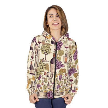 Wine Lovers Theme: Varieties of Wine, Grapes & Vineyards Design Unisex Zip Hoodie (AOP)