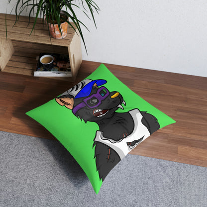 Trucker Wolf Cyborg Tufted Floor Pillow, Square