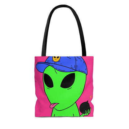 Green Alien Bomb Wield Hand Blue Visi Hat Visitor AOP Tote Bag