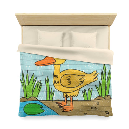 Yellow Duck Bird Pond Microfiber Duvet Cover