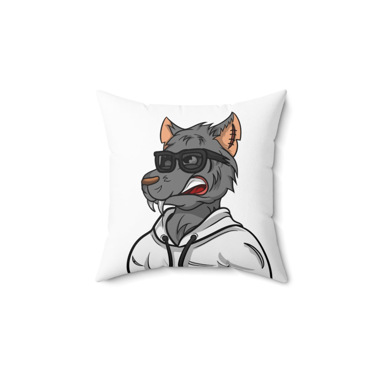 Cyborg Wolf Black Shades White Sweatshirt Hoodie Spun Polyester Square Pillow