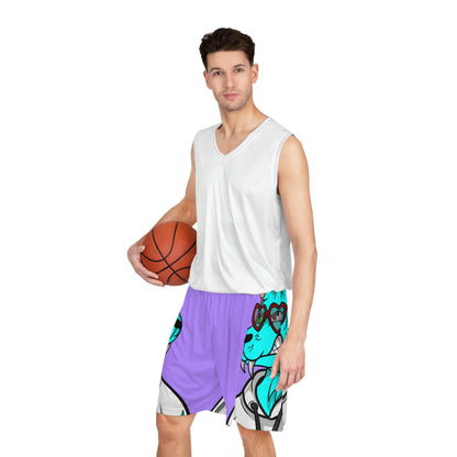 Aqua Blue Cyborg Lovely Heart Wolf Basketball Shorts