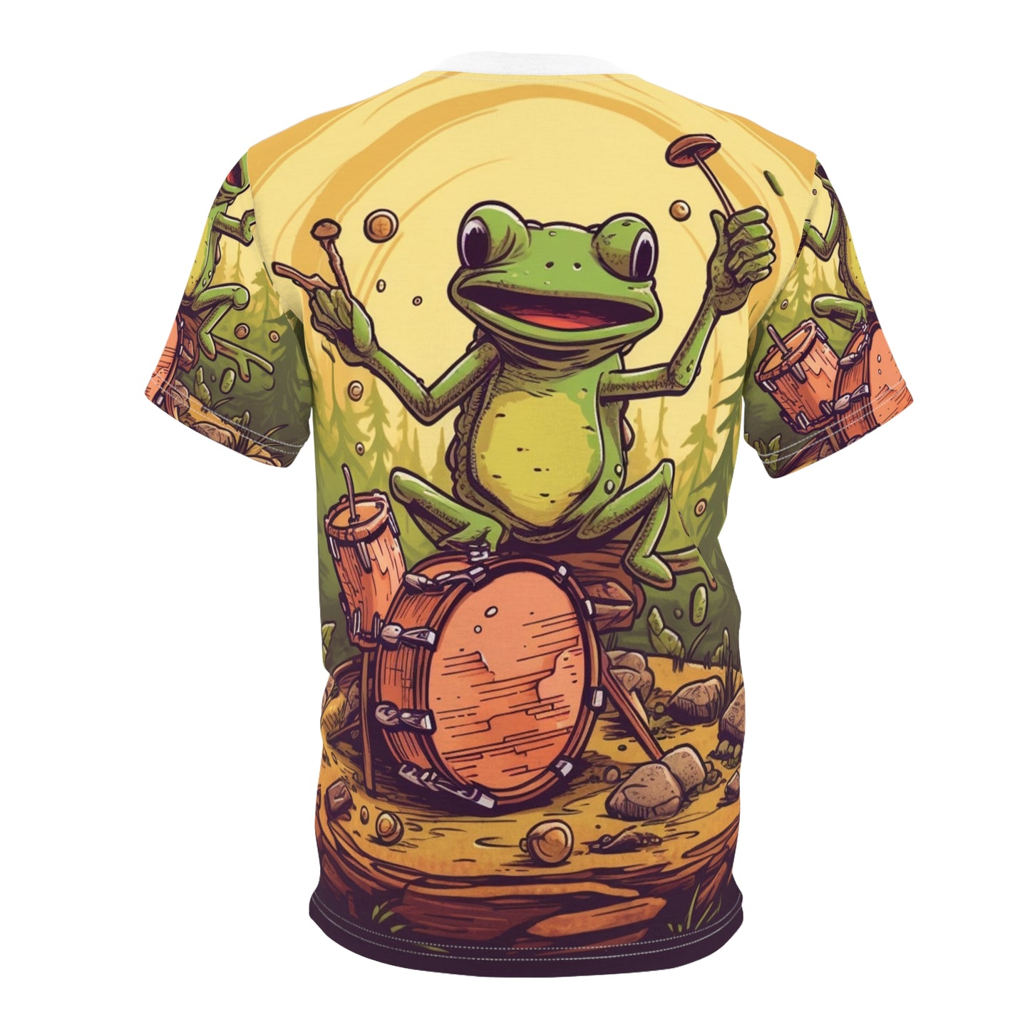 Frog Swamp Drum Player ミュージック グラフィック ユニセックス カットソー Tシャツ (AOP)