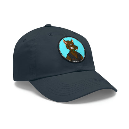 Biker Wolf Dad Hat with Leather Patch (Round)