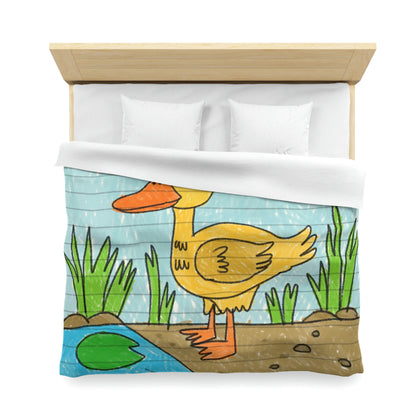 Yellow Duck Bird Pond Microfiber Duvet Cover