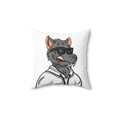 Cyborg Wolf Black Shades White Sweatshirt Hoodie Spun Polyester Square Pillow