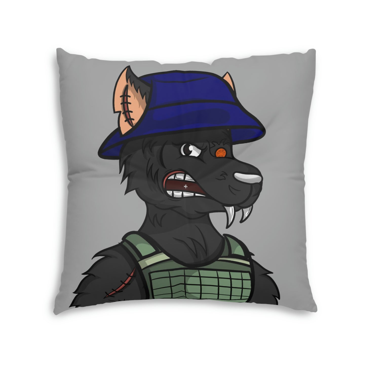 Army Black Wolf Cyborg Werewolve Tufted Floor Pillow, Square