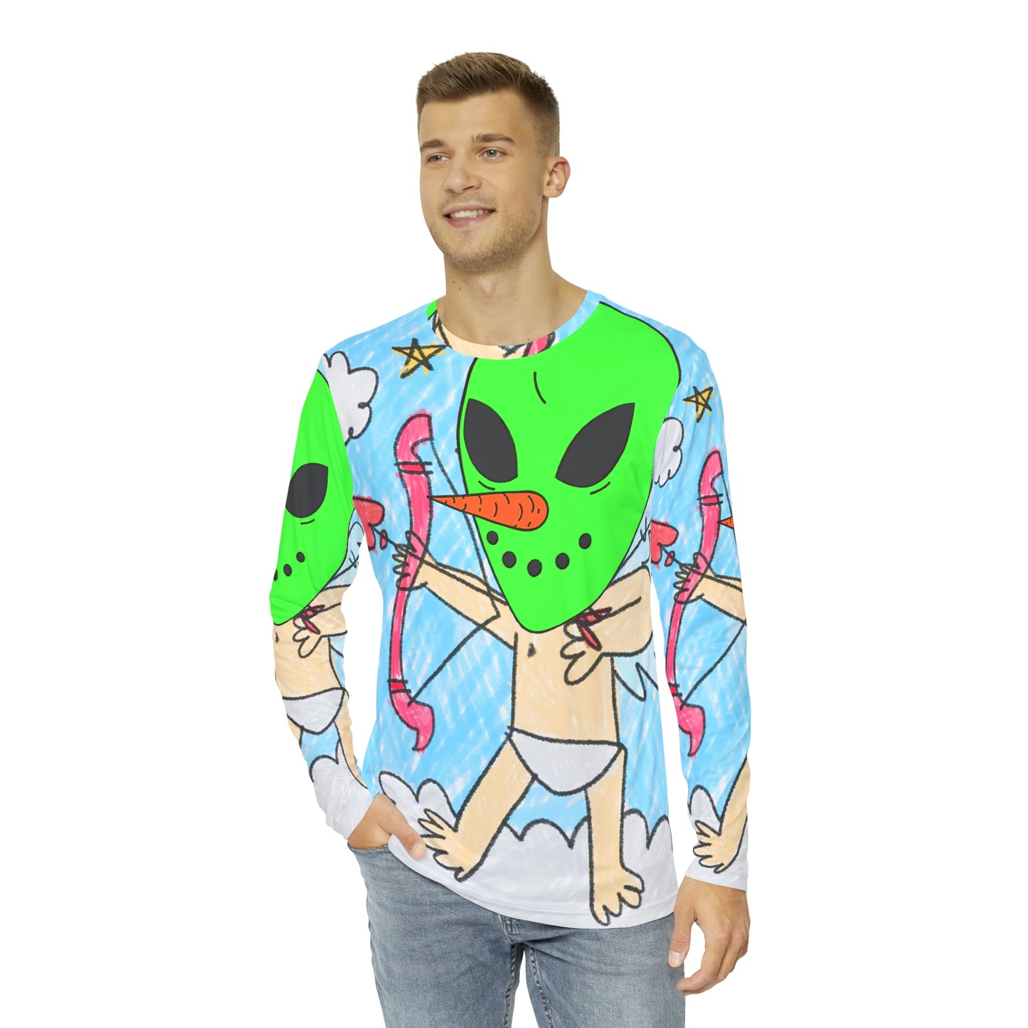 Valentine Alien Heart Love Veggie Visi Vegetable Visitor Men's Long Sleeve AOP Shirt