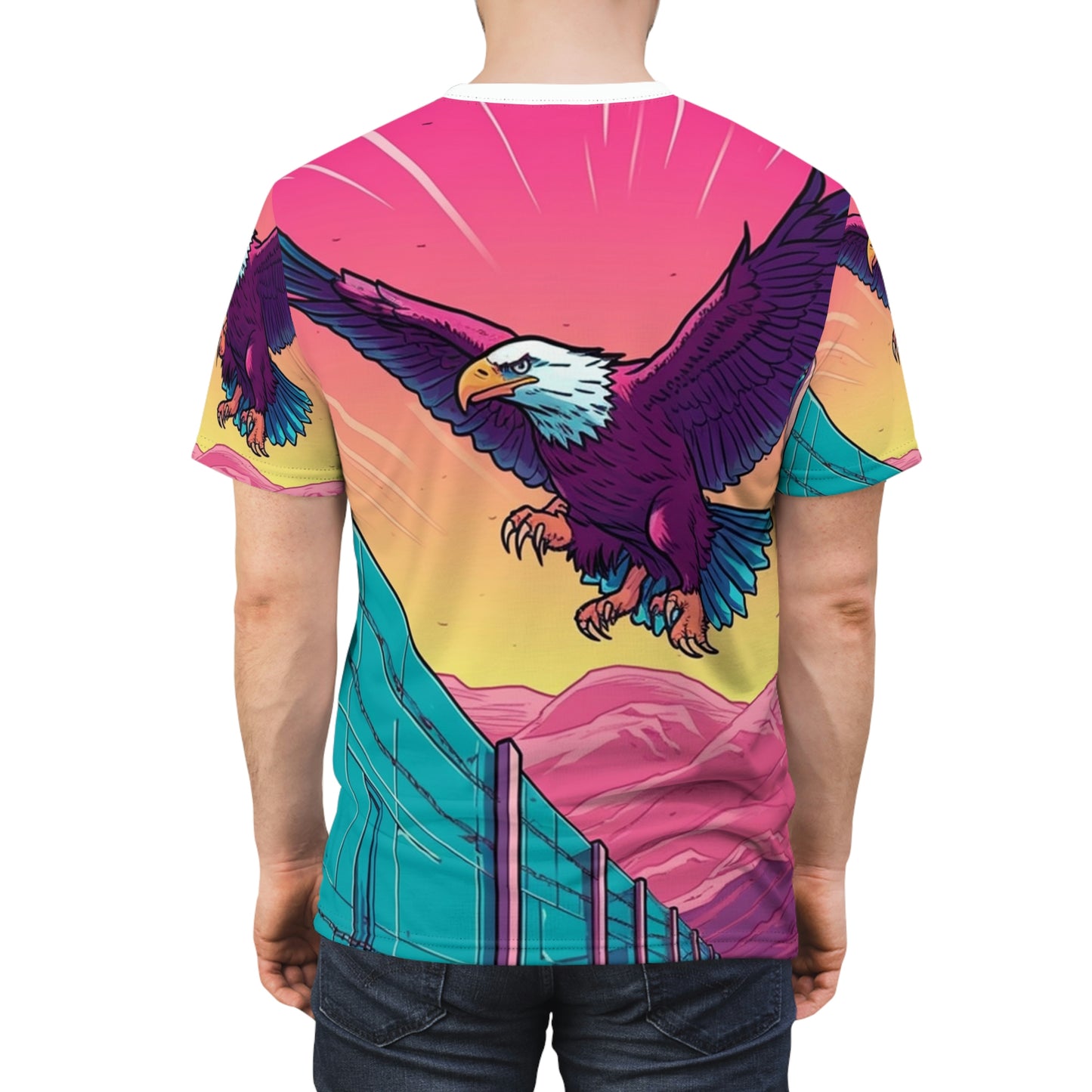 American Bald Eagle Border Build Fly Wall Graphic Unisex Cut & Sew Tee (AOP)