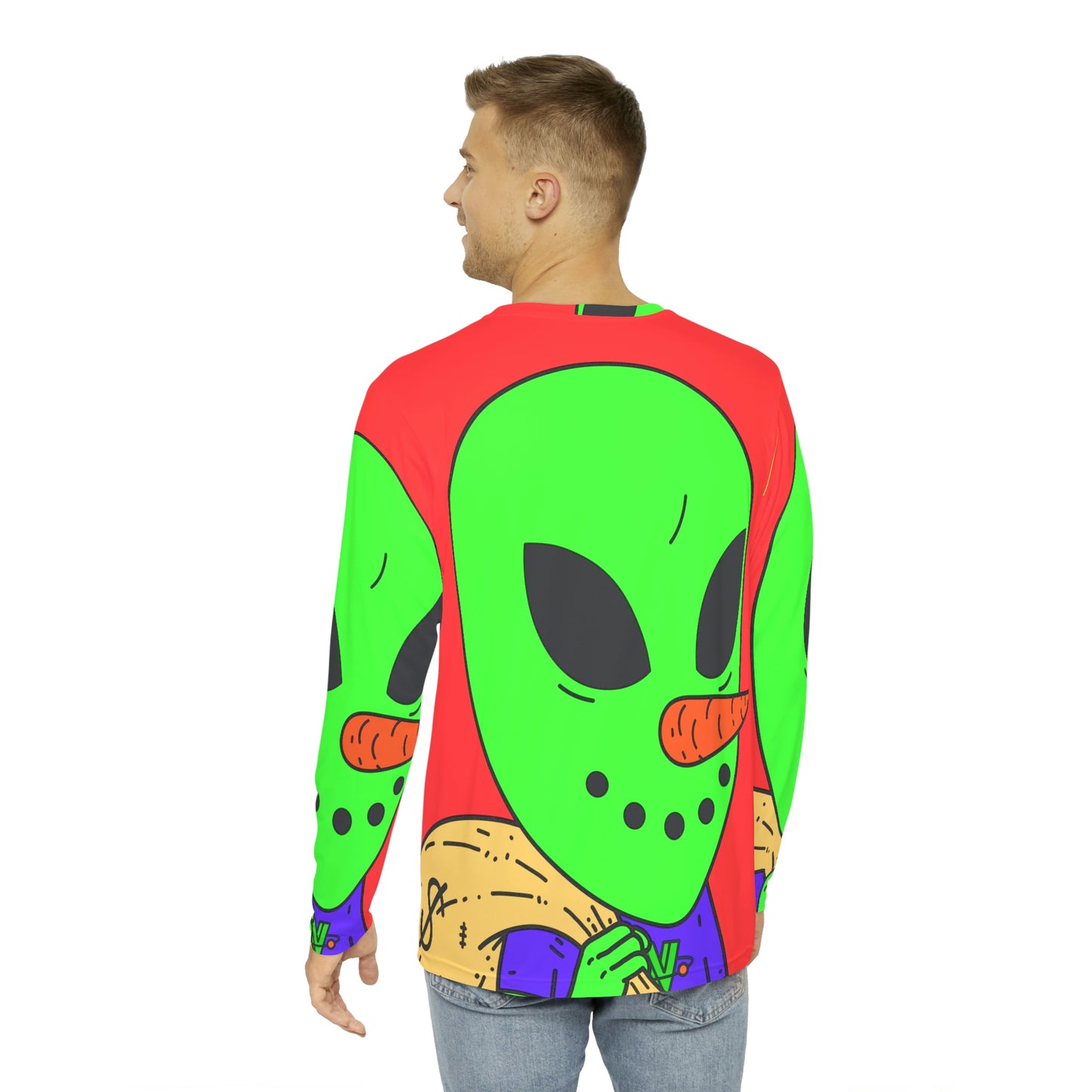 Money Bank Bag Snowman Green Visitor Alien Men's Long Sleeve AOP Shirt