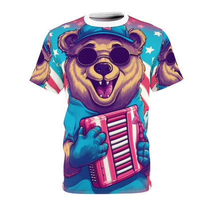 Accordion Musical Bear USA American Style Animal Unisex Cut & Sew Tee (AOP)