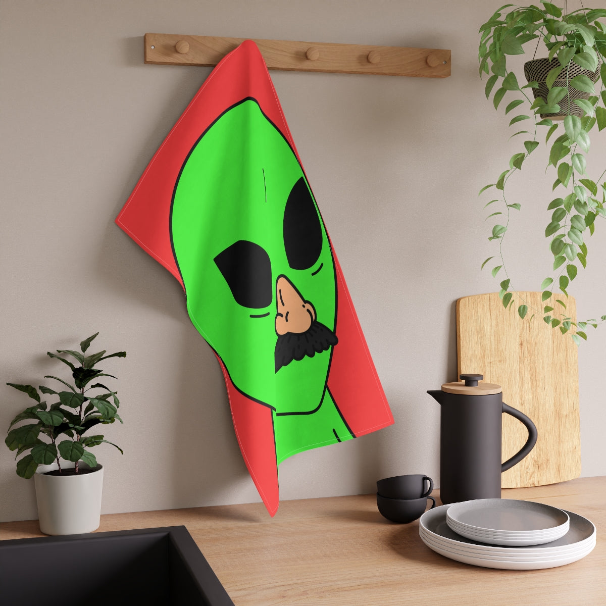 Green Visitor Alien Disguised Fake Nose Kitchen Towel