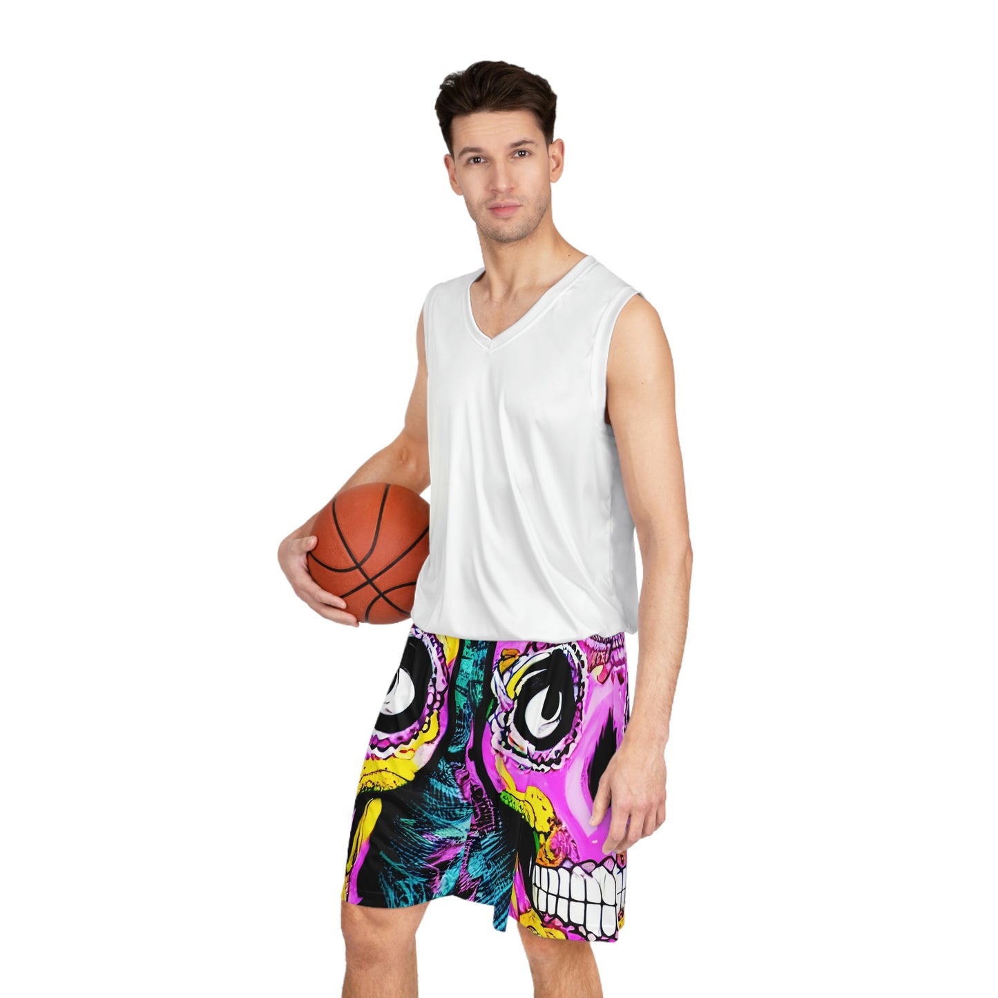 Trippy psychedelic Skull Skeleton Head Face Basketball Shorts (AOP)