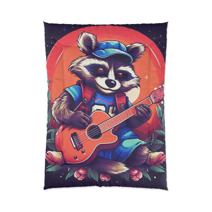 Acoustic Guitar Raccoon - Furry Animal Musician Decor Comforter