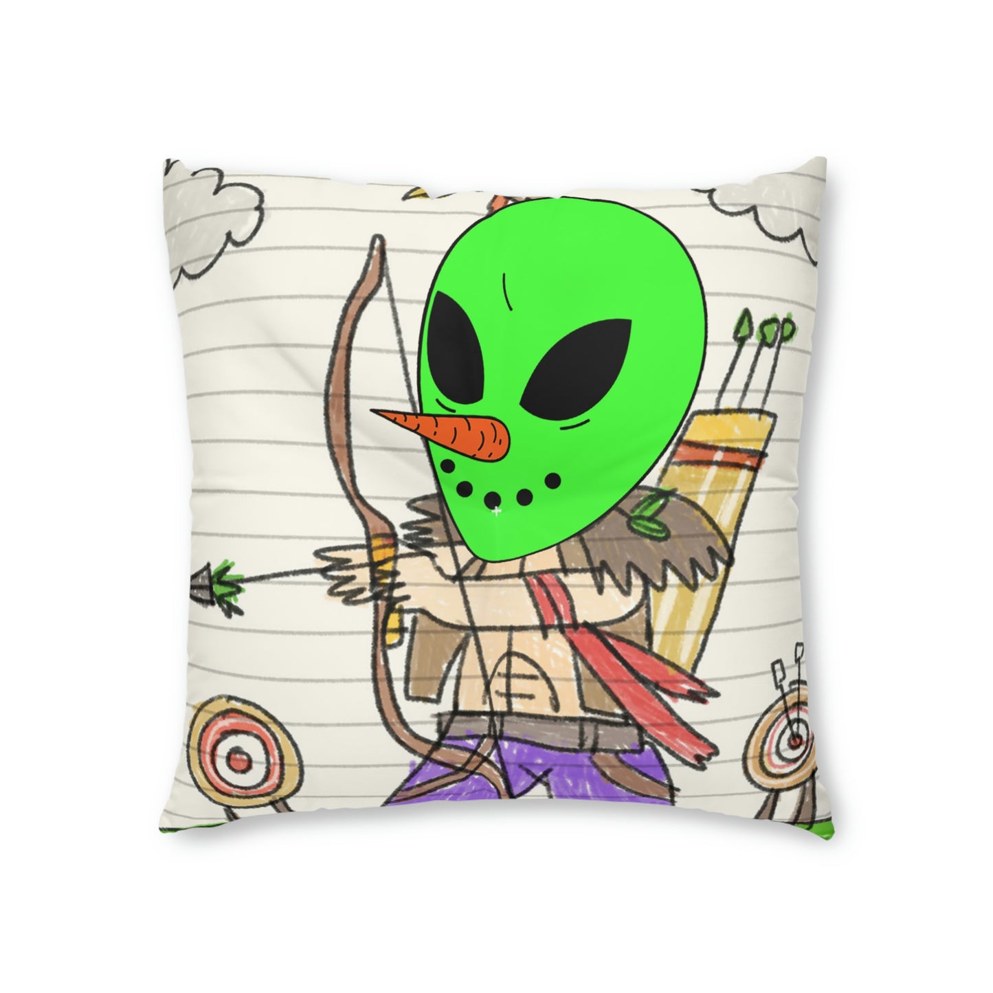 Marksman Archer Veggie Visi Vegetal Visitante Alien Arrow Tufted Almohada de suelo, cuadrada 