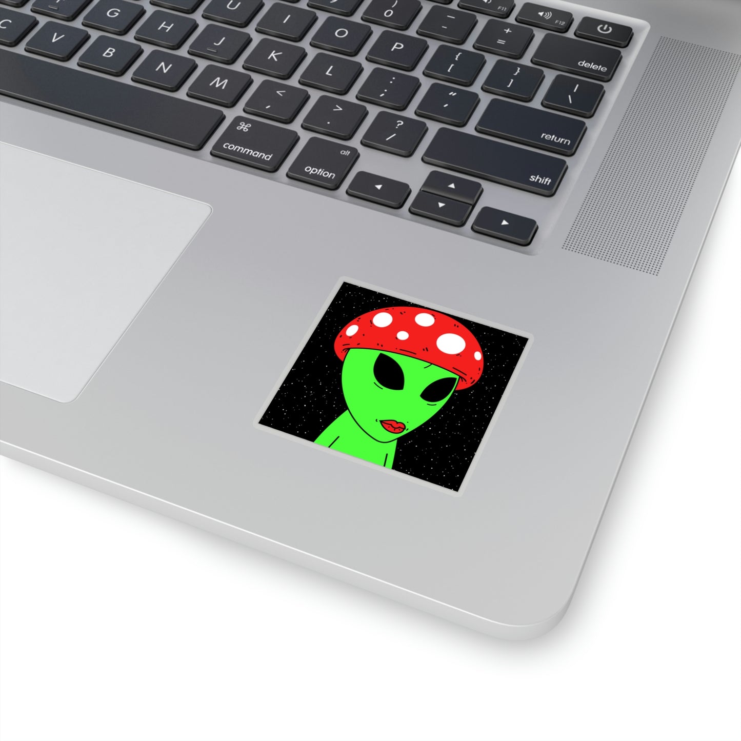 Mushroom Head Green Alien Visitor w/ Red Lips Kiss-Cut Stickers