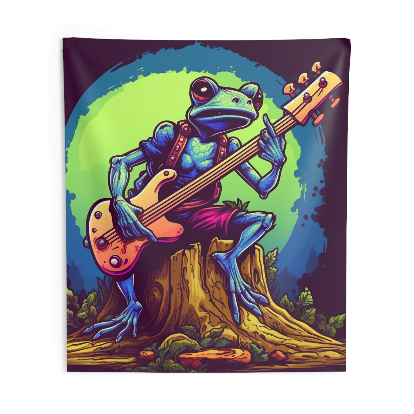 Frog Log Retro Graphic Trippy Musician Instrument Guitar Player Indoor Wall Tapestries