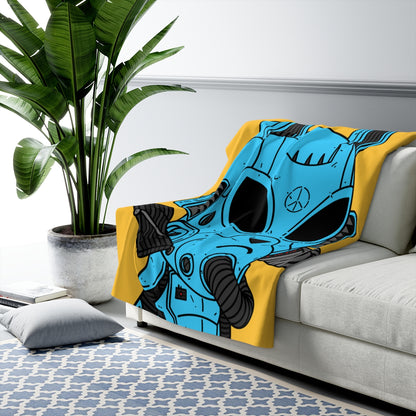 Armored Blue Peace Future Alien Cyborg Machine Visitor Sherpa Fleece Blanket