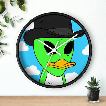 Visitors Green Alien Duck Black Top Hat Wall clock