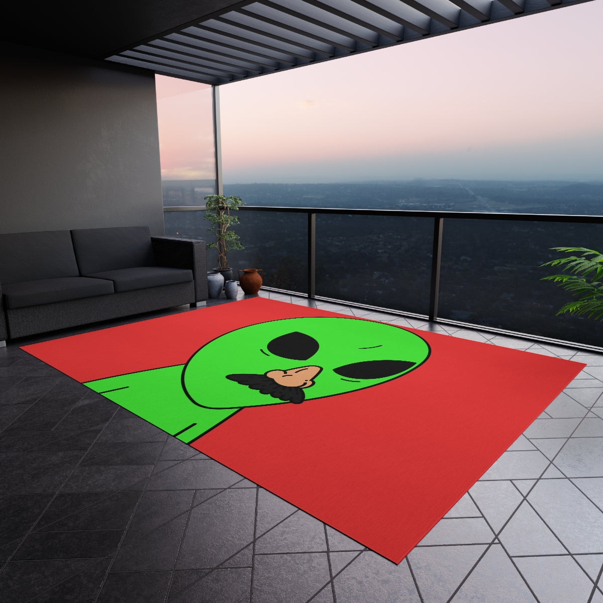 Green Visitor Alien Disguised Fake Nose Outdoor Rug