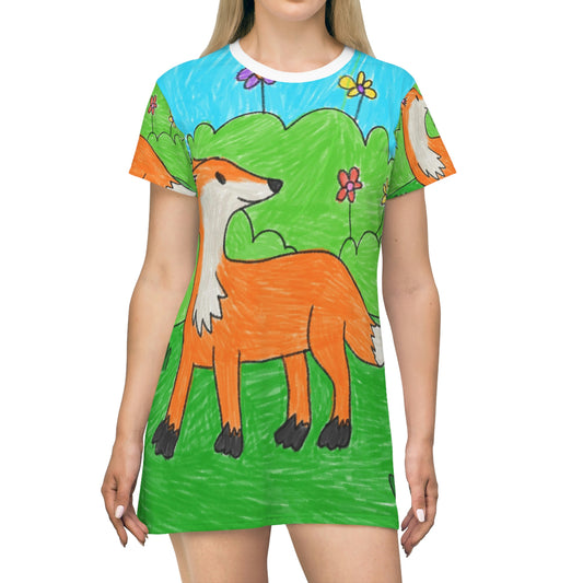 Fox Woodland Animal Foxy All Over Print T-Shirt Dress