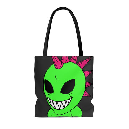 Spiked Pink Hair Muscle Big Smile Green Alien Visitor AOP Tote Bag