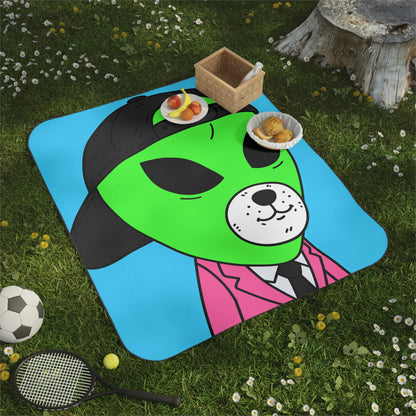 White Bear Dog Face Pink Suit Green Alien Visitor Black Cap Picnic Blanket