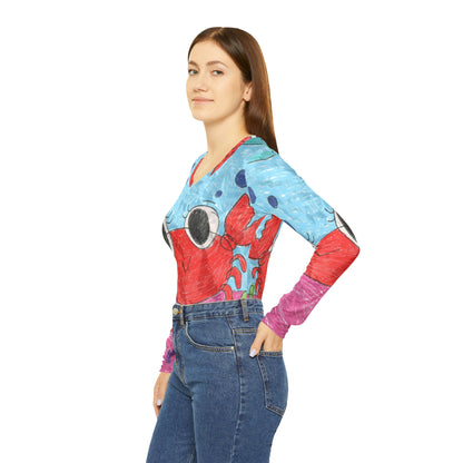 Camisa de manga larga con cuello en V para mujer Lobster Crab Graphic Sea Lovers 