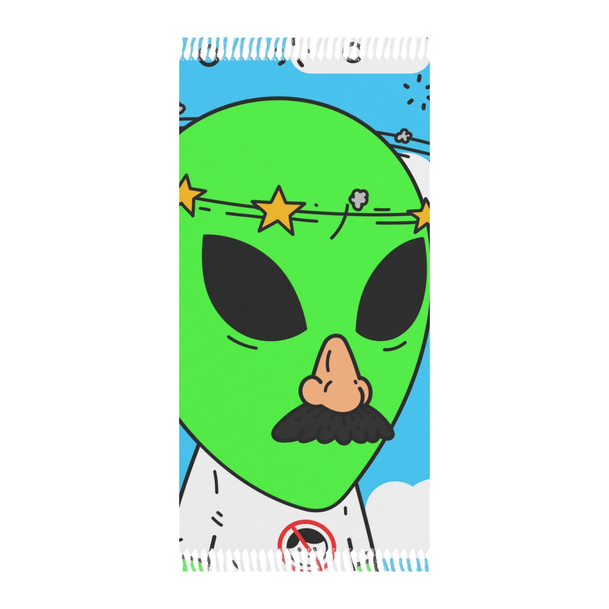 Paño de playa bohemio con cabeza de estrella verde alienígena, nariz falsa, bigote, impostor, visitante antihumano