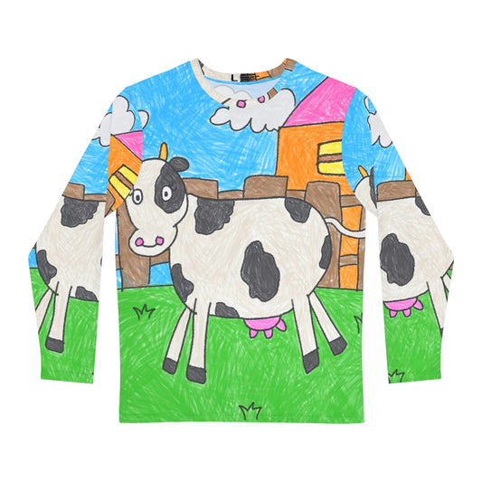 Cow Moo Farm Barn Animal Character Men's Long Sleeve AOP Shirt