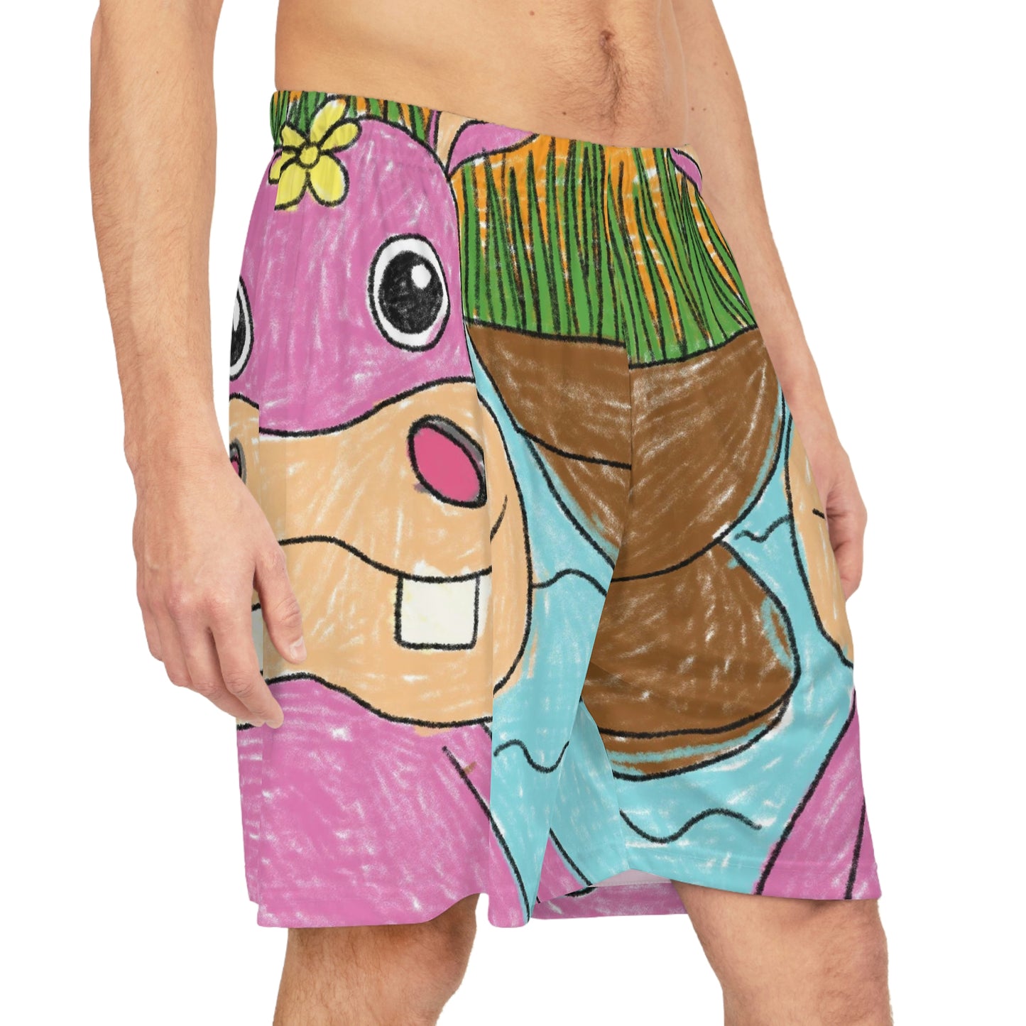 Hippo Hippopotamus Animal Creature Graphic Basketball Shorts (AOP)