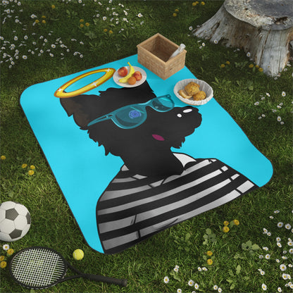 Cyborg Wolve Angel Halo Striped Shirt Glasses Wolf Picnic Blanket