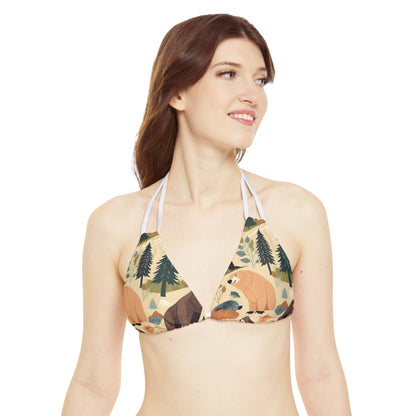 U.S. Wilderness Inspired: Grizzly Bears, Animals Pattern Strappy Bikini Set (AOP)