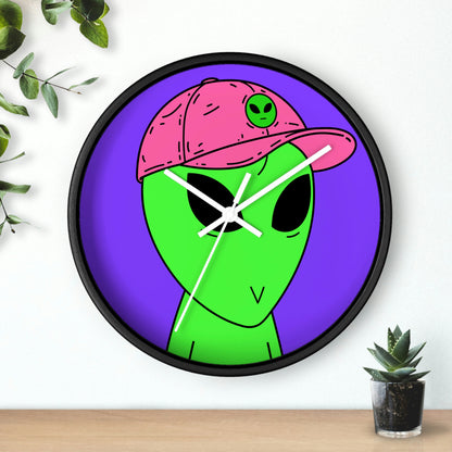 Green Alien V Face Pink Visi hat Visitor Wall clock