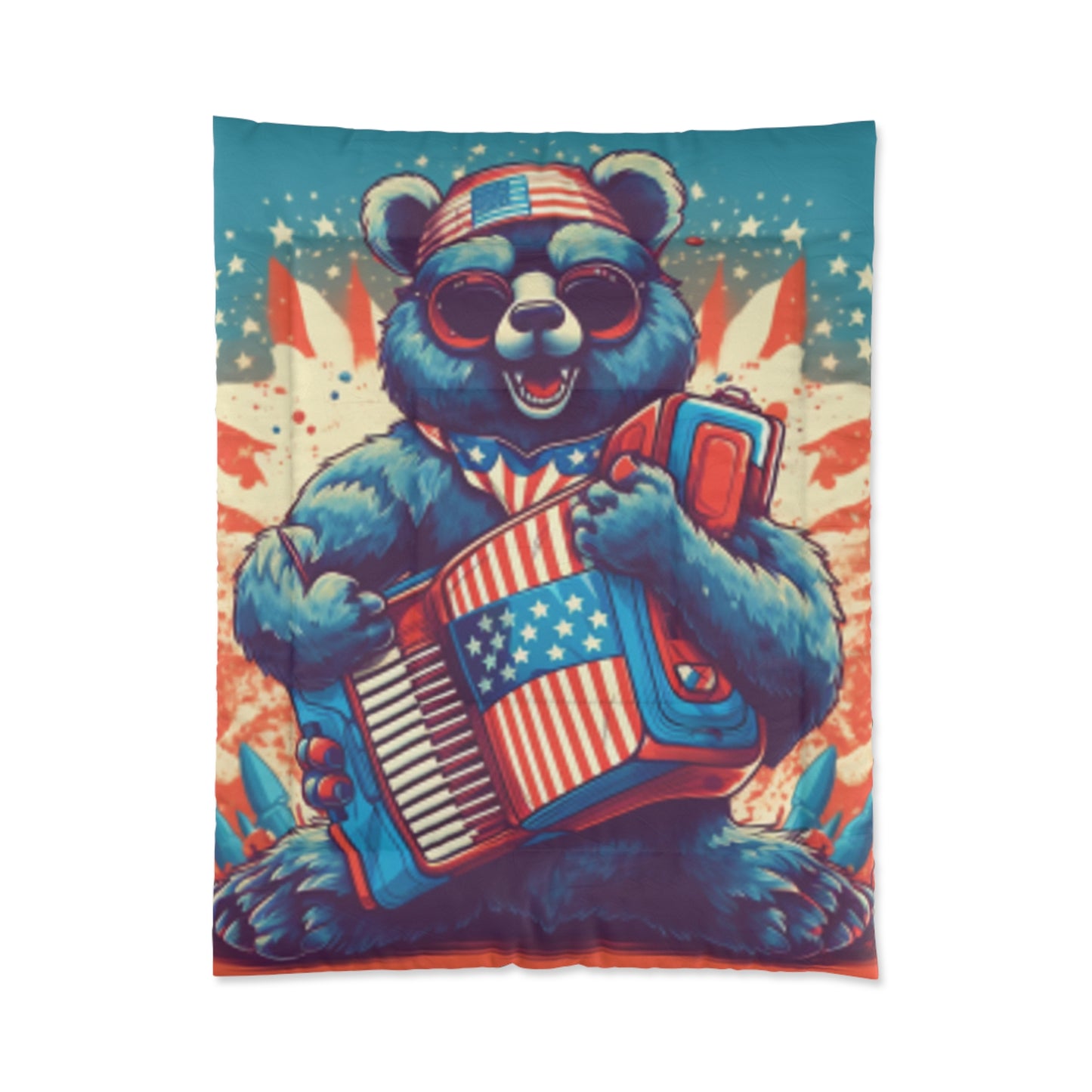 Accordion Bear Patriotic 4th of July American Music Comforter