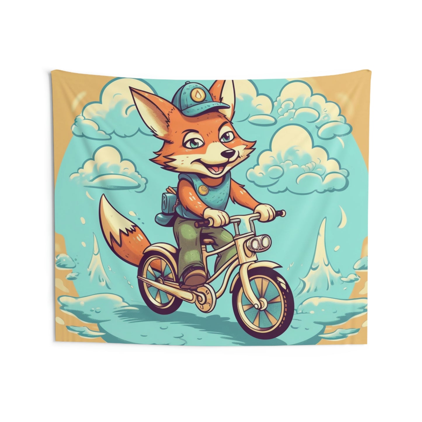 Fox Bike Ride Adventure Graphic Cyclist Indoor Wall Tapestries