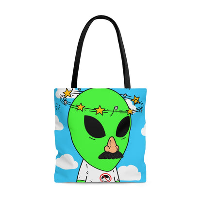 Alien Green Star Head Fake Nose Mustache Imposter Anti Human Visitor AOP Tote Bag