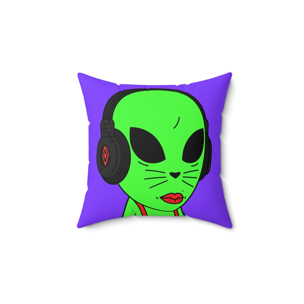 Cat Heart Nose Alien Green Headphones Red Suspenders Spun Polyester Square Pillow