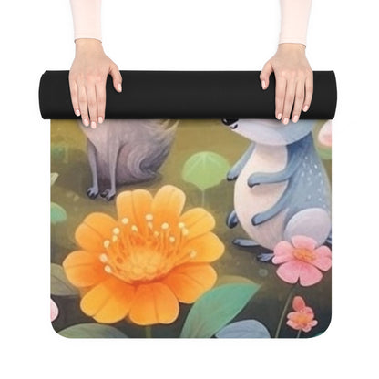 Cute Woodland Creatures Whimsical Animal Art Rubber Yoga Mat