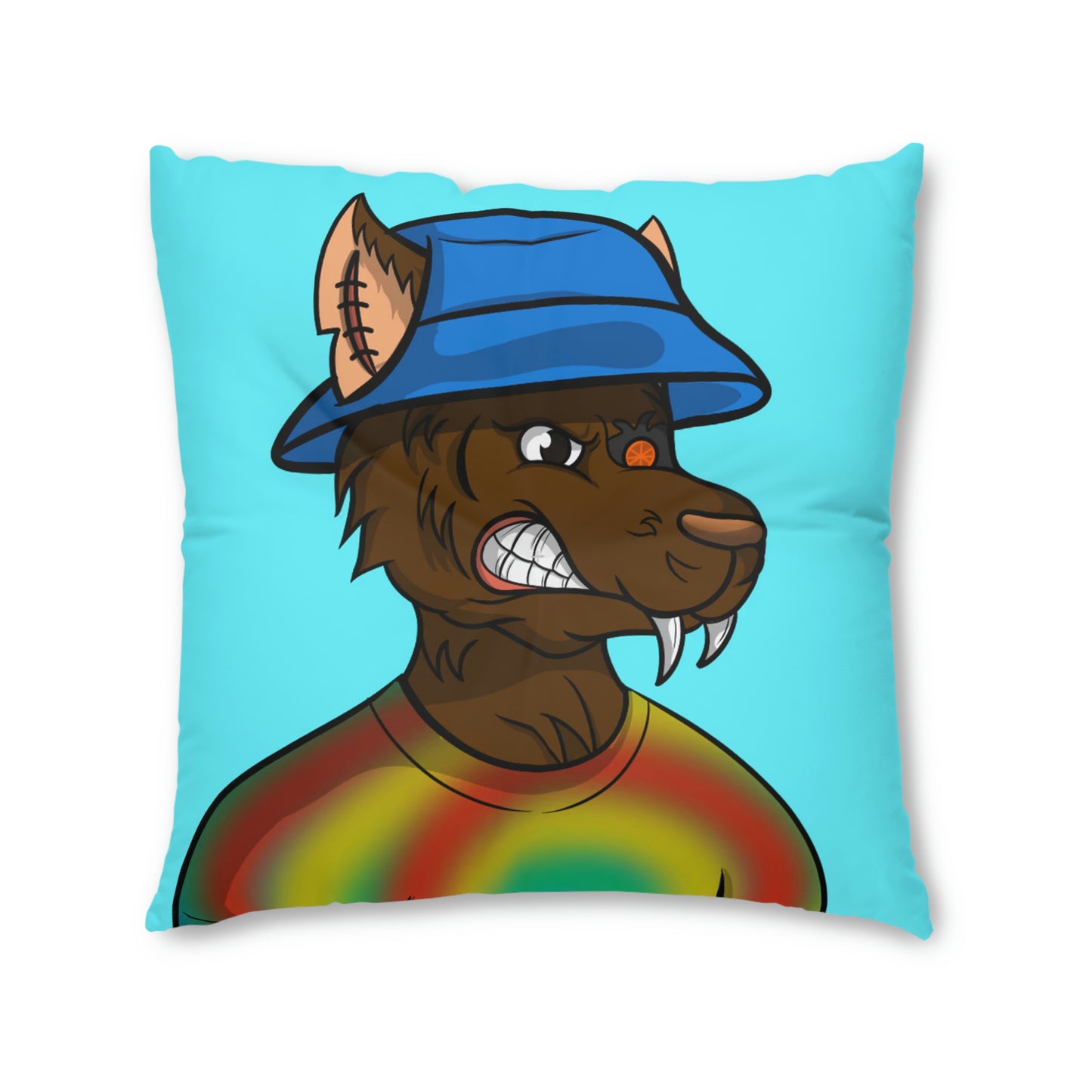 Brown Wolf Fur Cyborg Wolve Bucket Hat Tie Dye Shirt Tufted Floor Pillow, Square