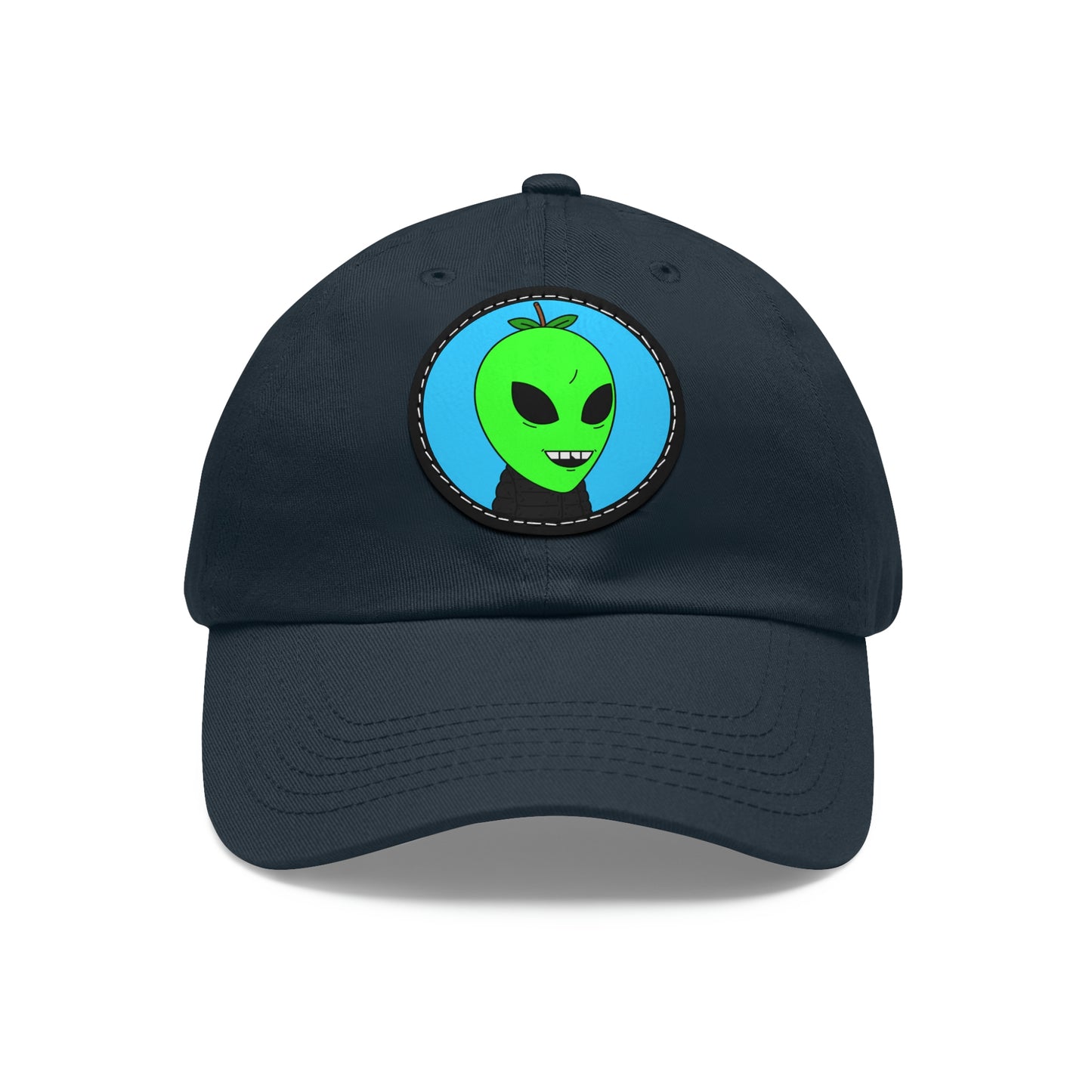 Green Apple Chipped tooth Visitor Smiling Dad Hat with Leather Patch (Round)