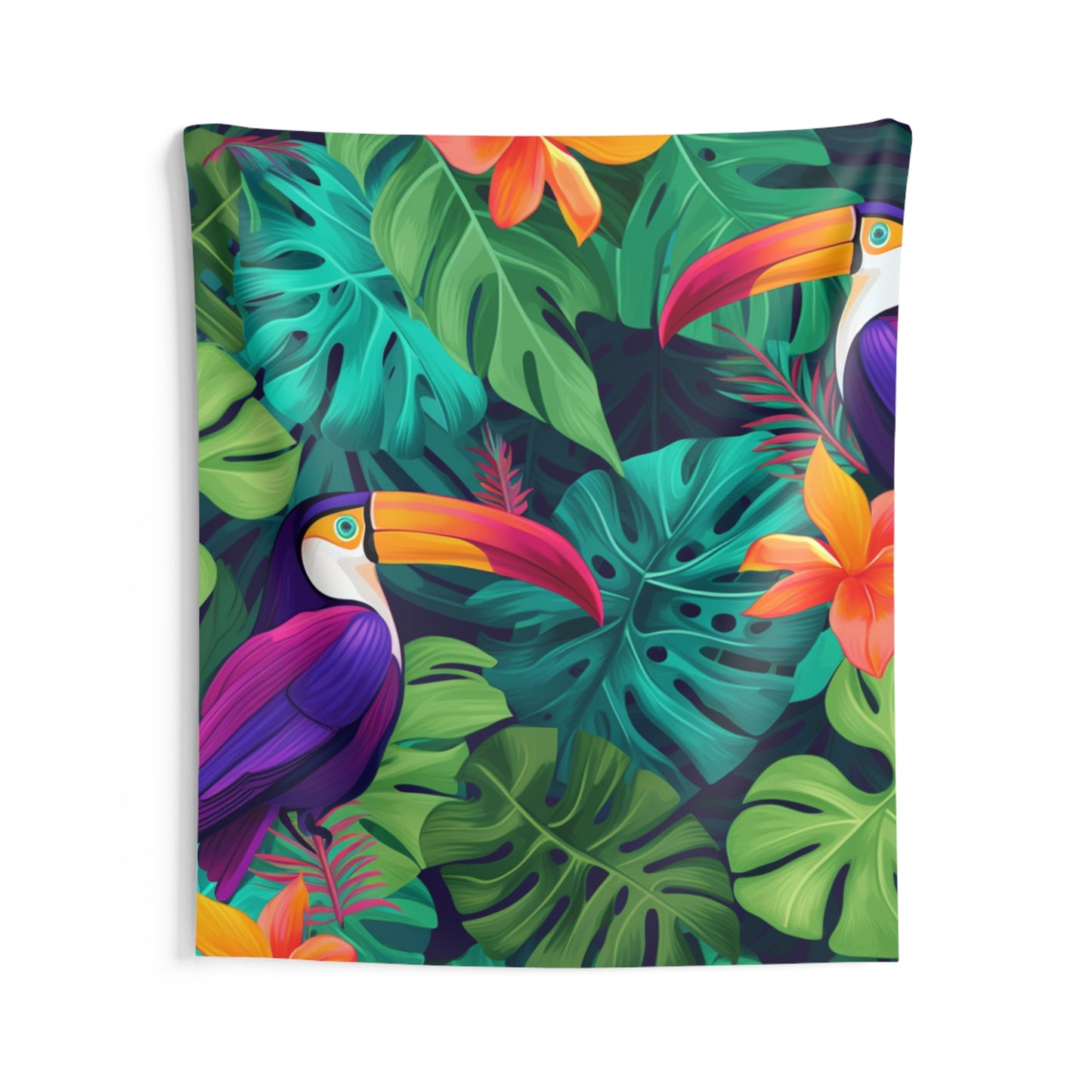 Vivid Tropical Birds & Leaves - Seamless Pattern Indoor Wall Tapestries