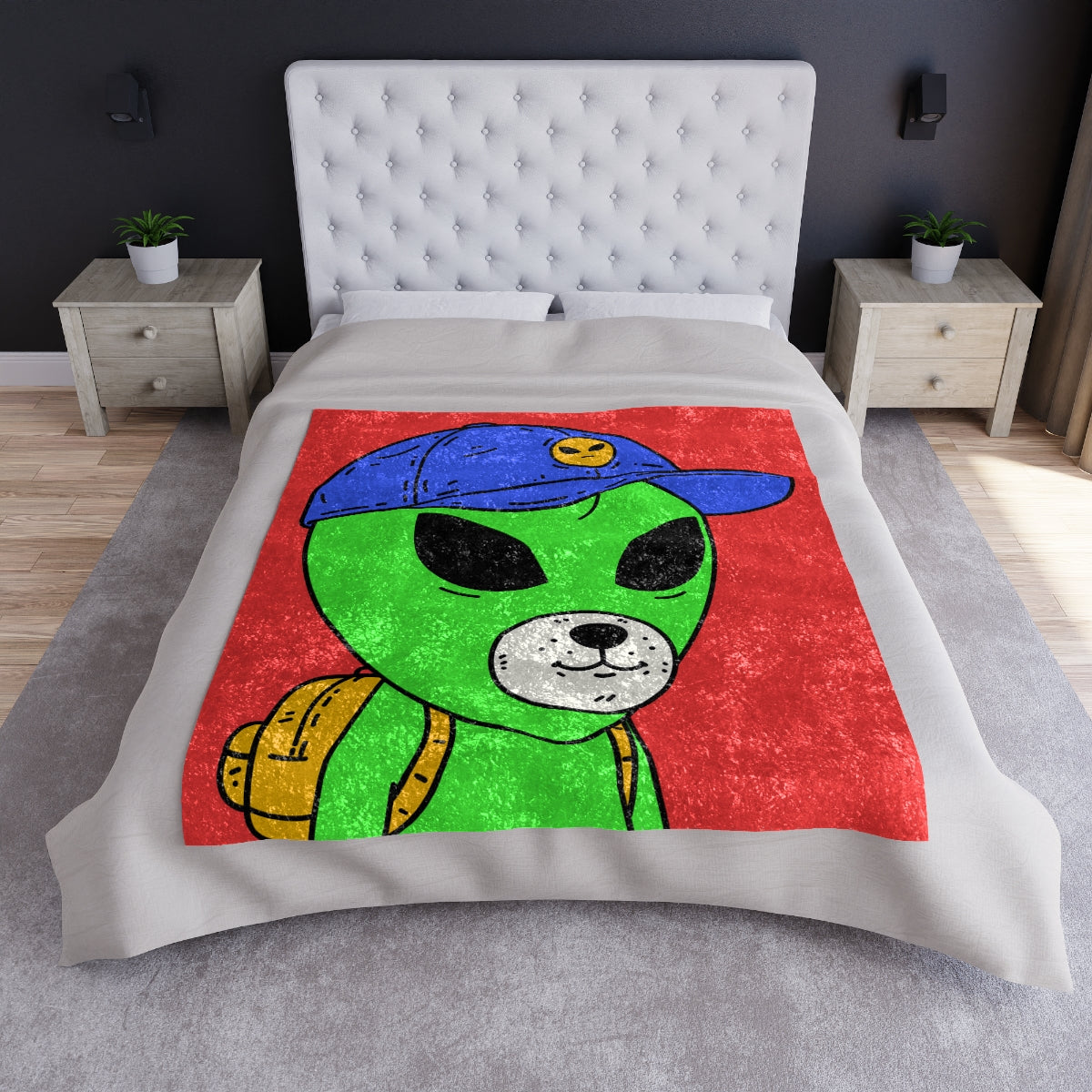 White Dog Bear Mouth Alien Green Visitor Yellow Backpack Blue Visi Hat Crushed Velvet Blanket - Visitor751