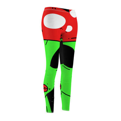 Mushroom Head Green Alien Visitor w/ Red Lips Women's Cut & Sew Casual Leggings