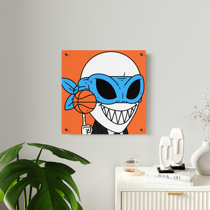 Alien BBall Sport Ninja Mask Orange Basketball Acrylic Wall Art Panels