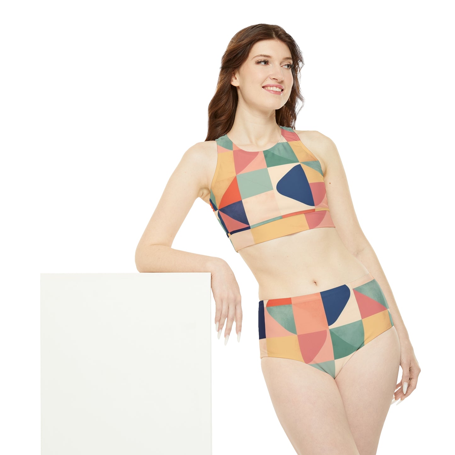 Geometric Shapes Minimalist Sporty Bikini Set - Pastel Decor (AOP)