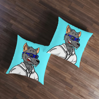 Wolf Fitness Cyborg Werewolve Tufted Floor Pillow, Square