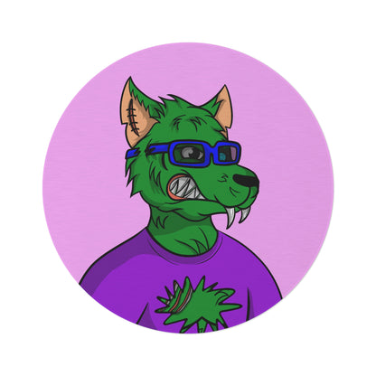 Wolf Green Fur Cyborg Wolve Glasses Purple Shirt Sci fi Round Rug