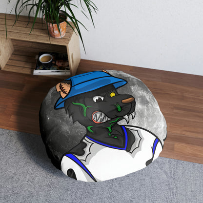 Almohada de suelo capitoné con lobo de hombre lobo Cyborg de luna llena, redonda 