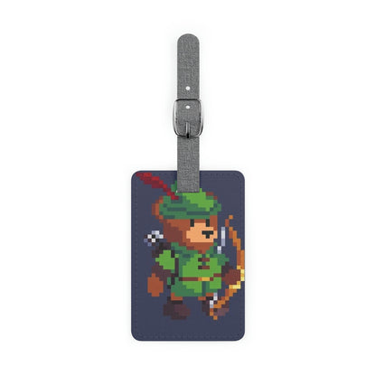 Etiqueta para equipaje de poliéster Saffiano con diseño de oso arquero y sombrero de Robin Hood, rectangular